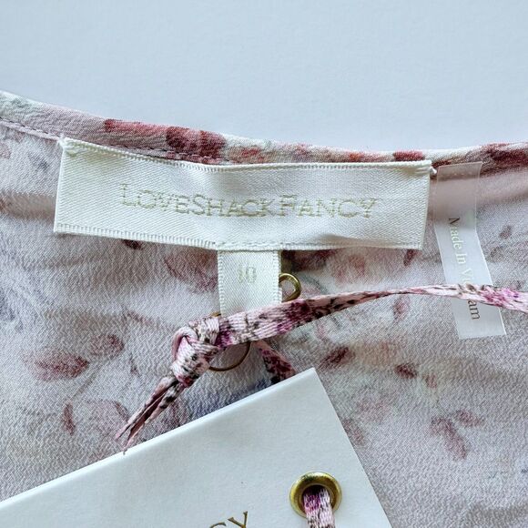 NWT LoveShackFancy Juree Floral Silk 3/4 Sleeve VNeck Mini Dress Pink Dust Storm - Picture 8 of 16
